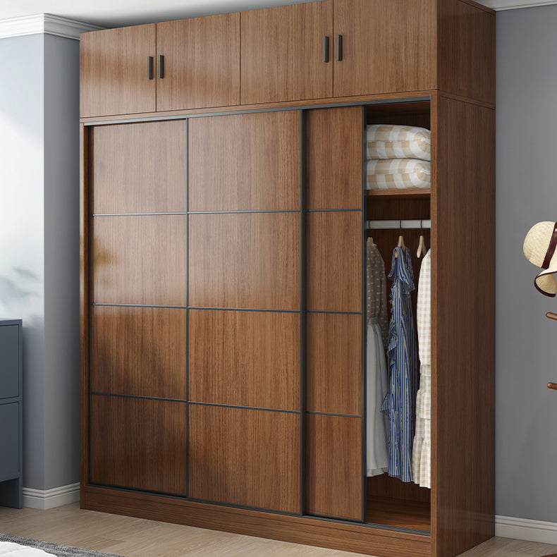 Modern Brown Wood Wardrobe Armoire Freestanding Multifunctional Wardrobe