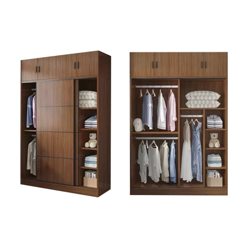 Modern Brown Wood Wardrobe Armoire Freestanding Multifunctional Wardrobe