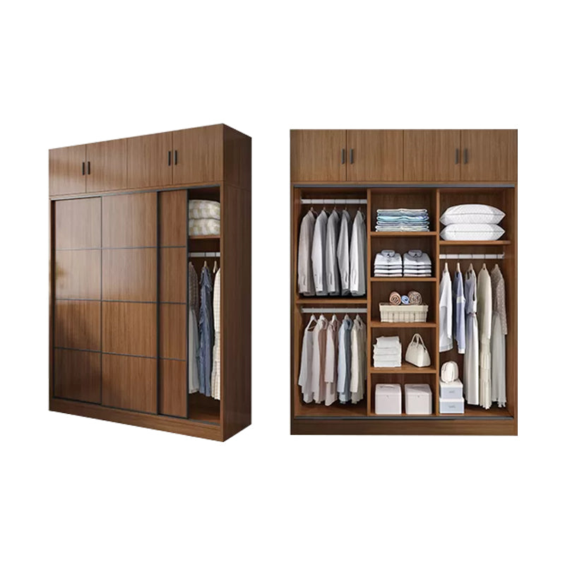 Modern Brown Wood Wardrobe Armoire Freestanding Multifunctional Wardrobe