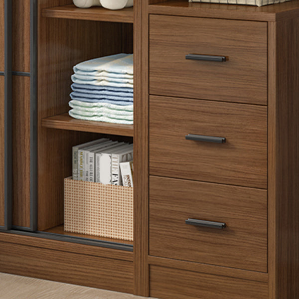 Modern Brown Wood Wardrobe Armoire Freestanding Multifunctional Wardrobe