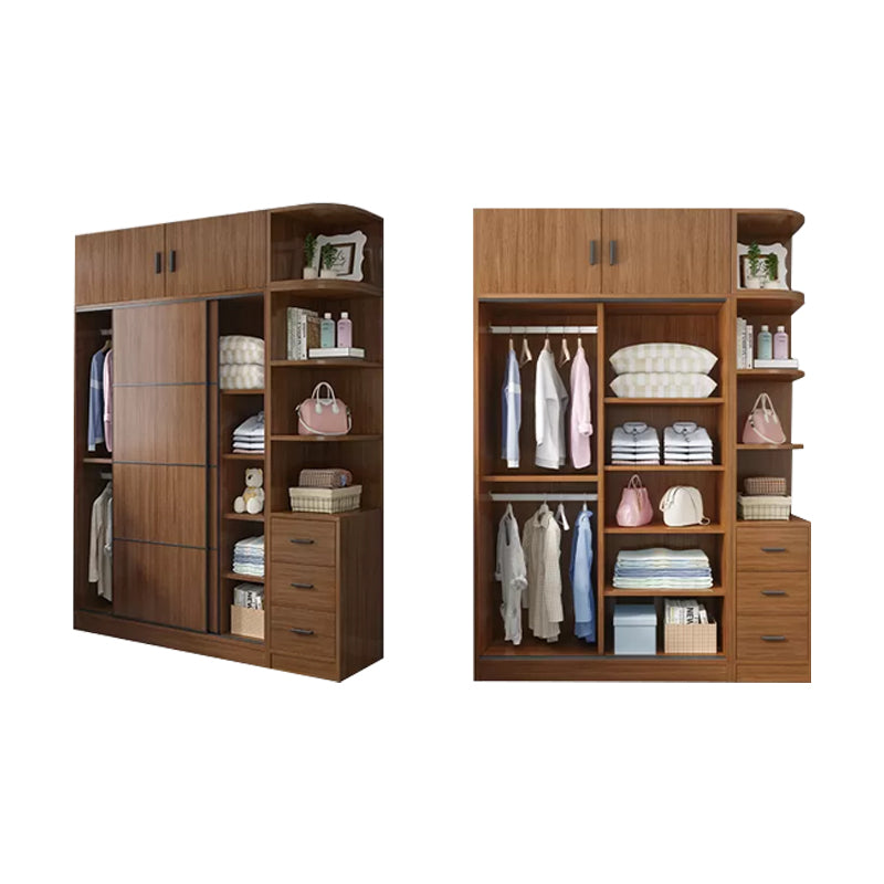 Modern Brown Wood Wardrobe Armoire Freestanding Multifunctional Wardrobe