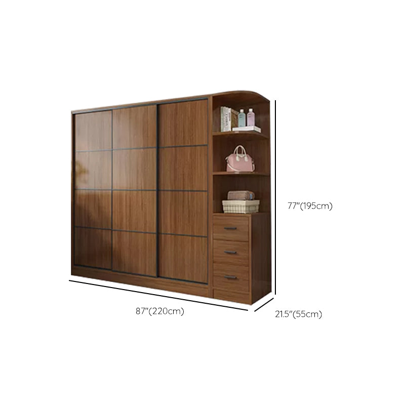 Modern Brown Wood Wardrobe Armoire Freestanding Multifunctional Wardrobe