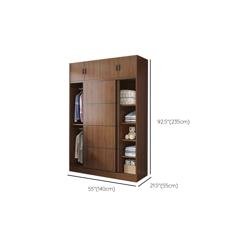 Modern Brown Wood Wardrobe Armoire Freestanding Multifunctional Wardrobe