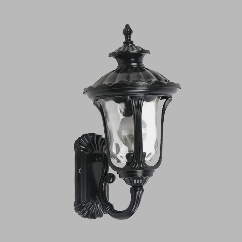 Rustic Urn Wall Light Sconce 1-Head Aluminum Wall Mount Lamp in Black/Bronze with Water Glass Shade for Corridor