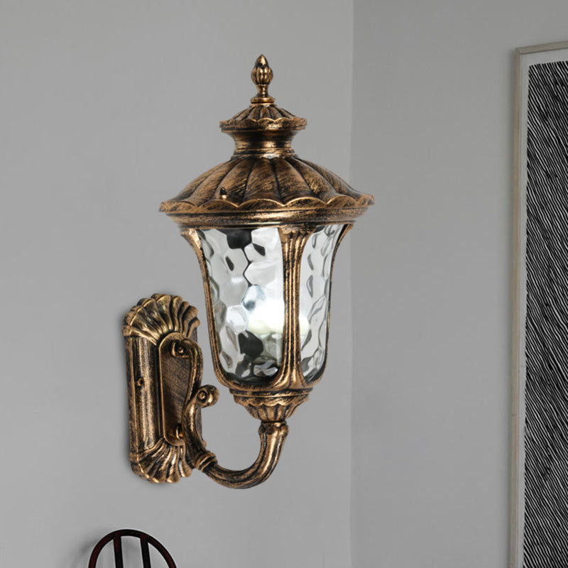 Rustic Urn Wall Light Sconce 1-Head Aluminum Wall Mount Lamp in Black/Bronze with Water Glass Shade for Corridor