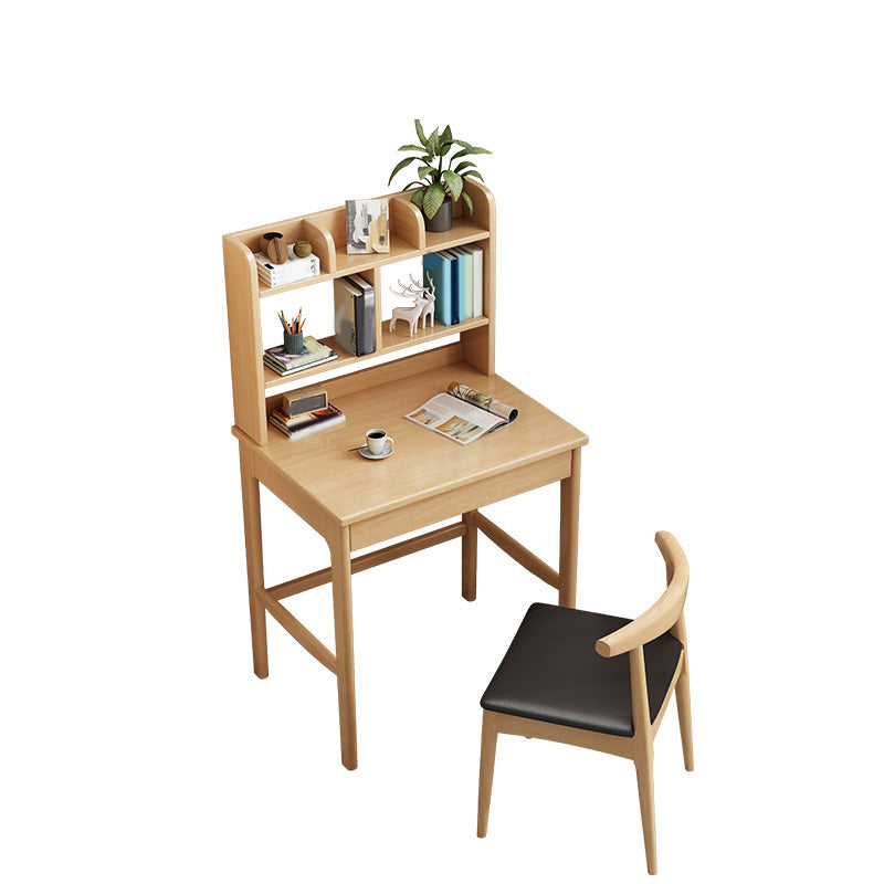 Wooden Desk Writing Desk with Bookshelf 23.6"W Child Desk in Light Wood