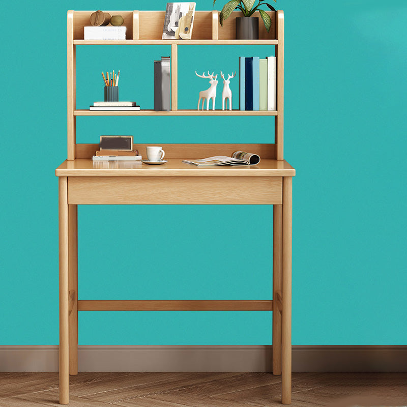 Wooden Desk Writing Desk with Bookshelf 23.6"W Child Desk in Light Wood