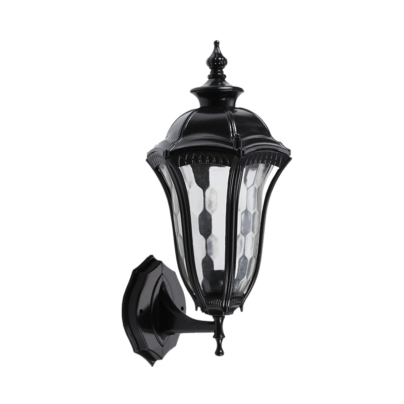 Urn buiten wandbevestiging verlichting rustiek helder kuiltjes glas 1 bol zwarte wandlampbevestiging