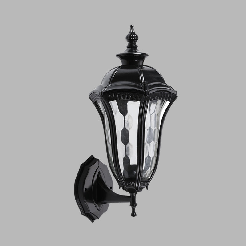 Urn buiten wandbevestiging verlichting rustiek helder kuiltjes glas 1 bol zwarte wandlampbevestiging