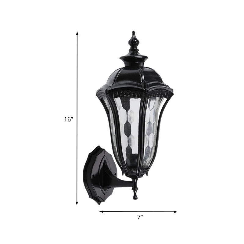 Urn buiten wandbevestiging verlichting rustiek helder kuiltjes glas 1 bol zwarte wandlampbevestiging