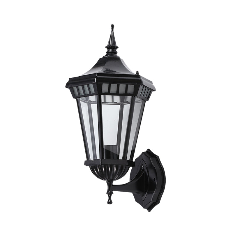 Black 1-Light Wall Sconce Light Rustic Clear Glass Pavilion Wall Mount Lamp for Courtyard