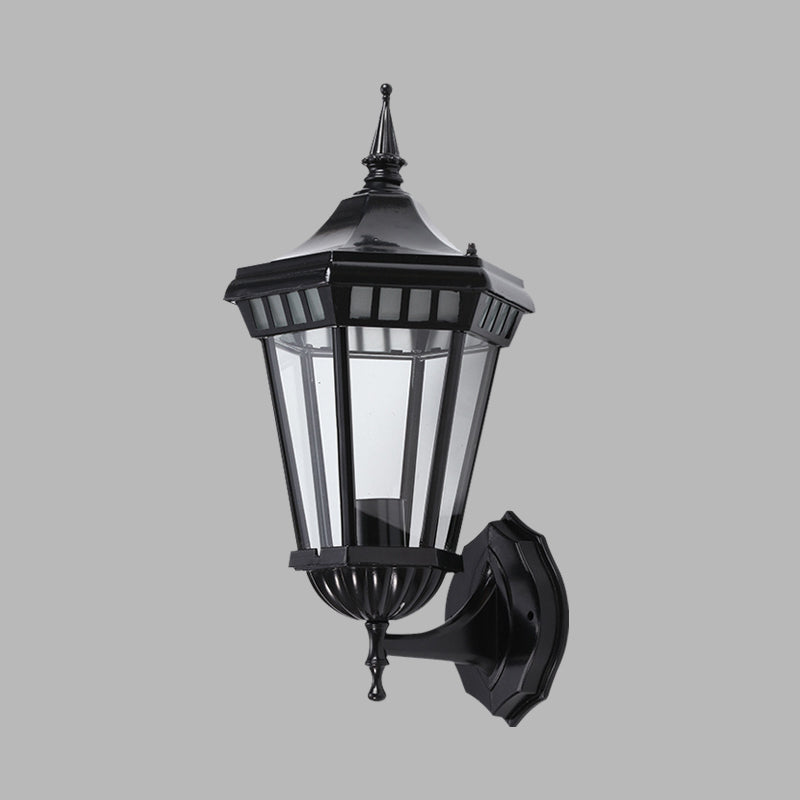Black 1-Light Wall Sconce Light Rustic Clear Glass Pavilion Wall Mount Lamp for Courtyard
