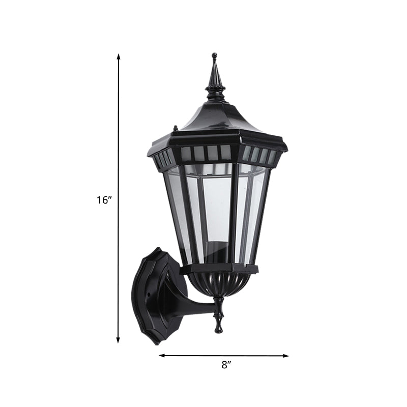Black 1-Light Wall Sconce Light Rustic Clear Glass Pavilion Wall Mount Lamp for Courtyard