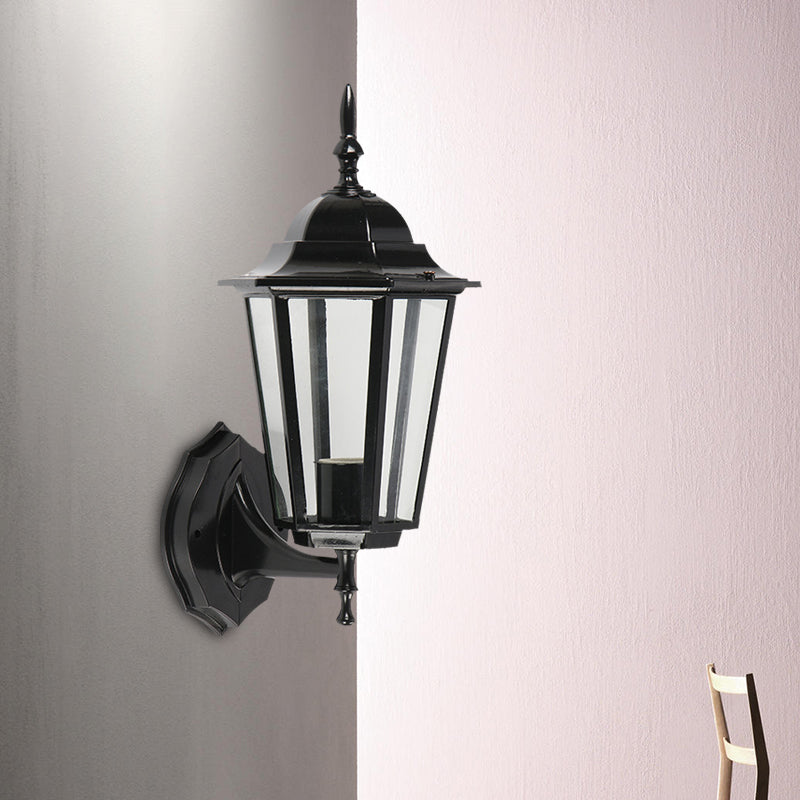 1 Light Geometric Wall Light Fixture Lodges Clear Glass Black Finish Wall Mounted Lamp for Gate