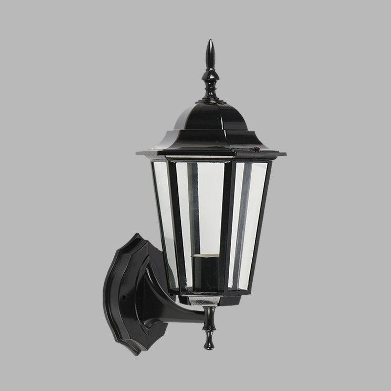 1 Light Geometric Wall Light Fixture Lodges Clear Glass Black Finish Wall Mounted Lamp for Gate