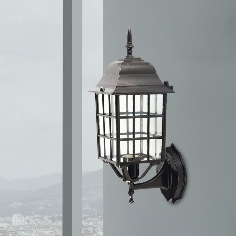 Rejilla de aluminio Mural Logias 1 Bulbo Patal de la pared Luz de la pared Conexión con sombra de vidrio transparente en negro