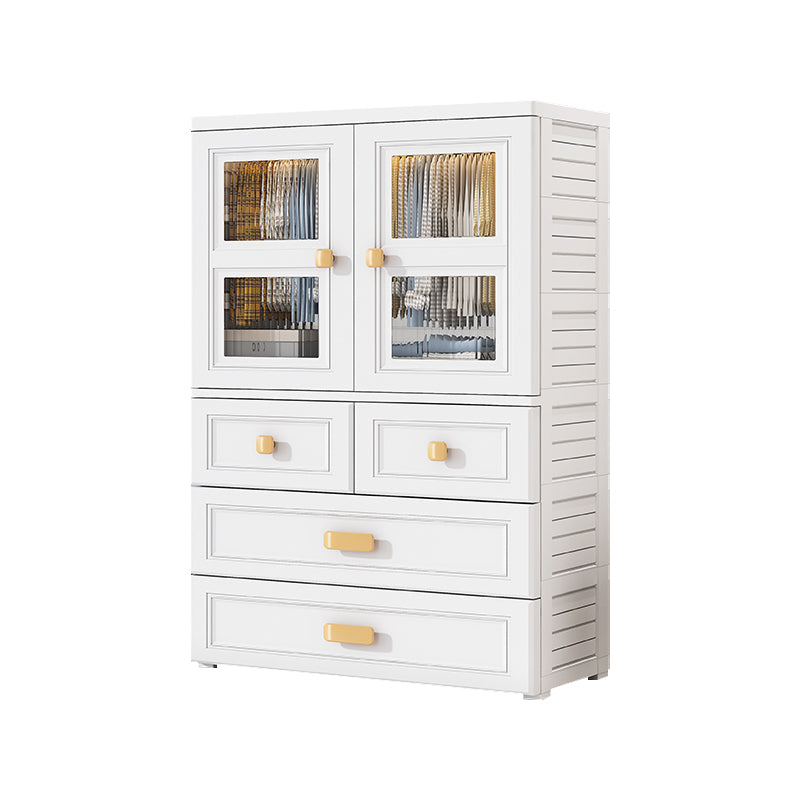 White Plastic Kids Closet Modern Style Shelved Armoire Cabinet
