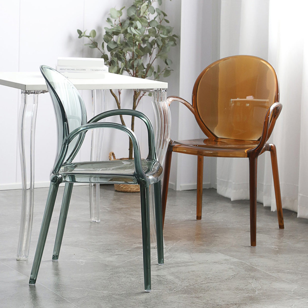 Modern Simple Arm Chair Plastic Base Stackable Dining Chair for Kitchen