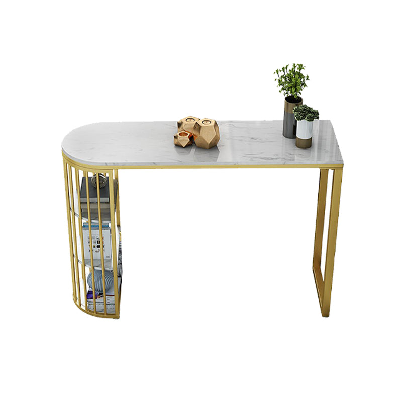 Glam Stone Bar Table Golden Base Storable Table for Living Room
