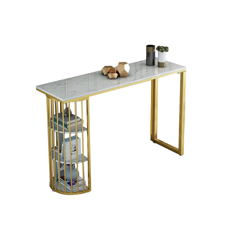 Glam Stone Bar Table Golden Base Storable Table for Living Room