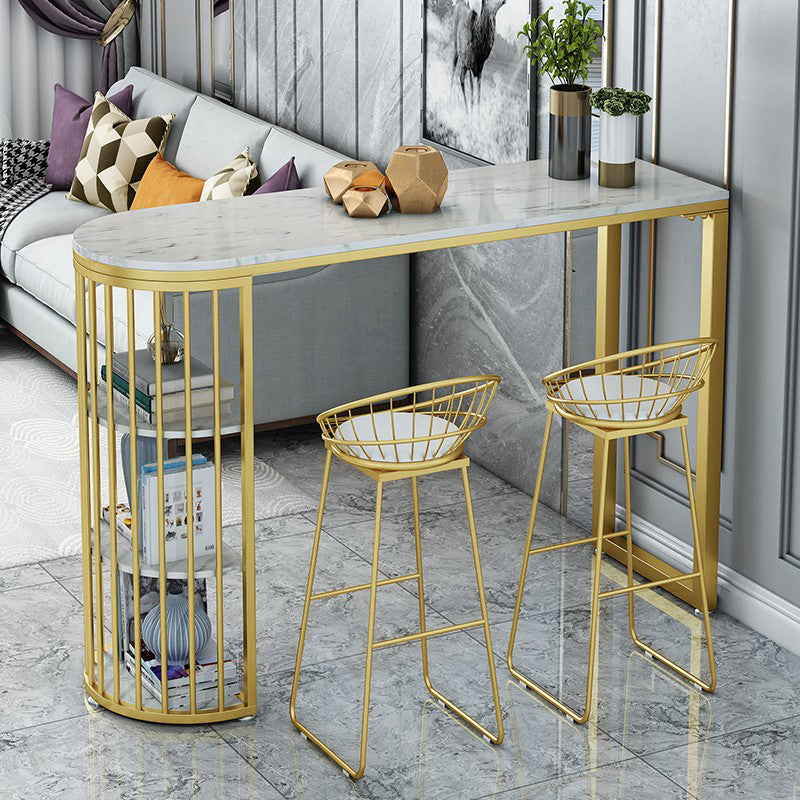 Glam Stone Bar Table Golden Base Storable Table for Living Room