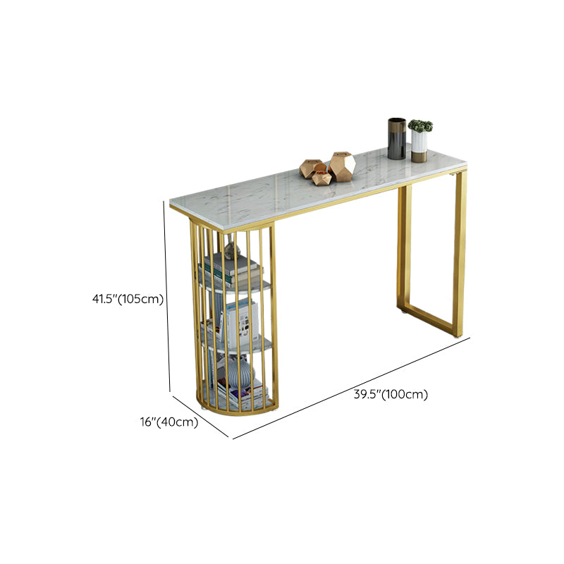 Glam Stone Bar Table Golden Base Storable Table for Living Room
