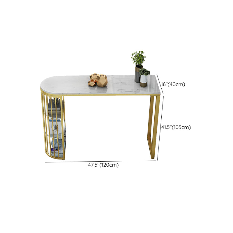 Glam Stone Bar Table Golden Base Storable Table for Living Room