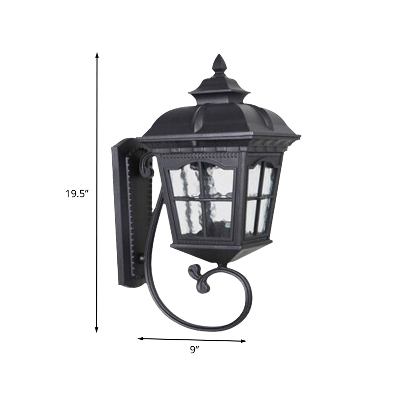 Aluminum Black Wall Mount Lighting Geometric 1-Head Lodges Wall Lamp with Water Glass Shade
