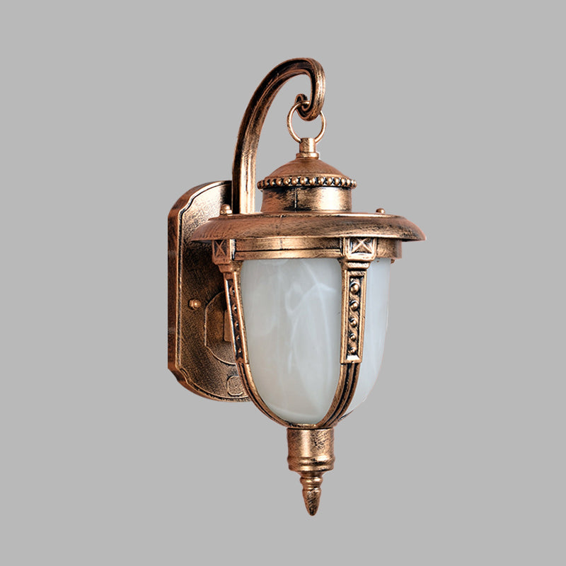 Brass Acorn Sconce Light Fixture Country Opal Frosted Glass 1-Light Courtyard Wall Lamp Fixture