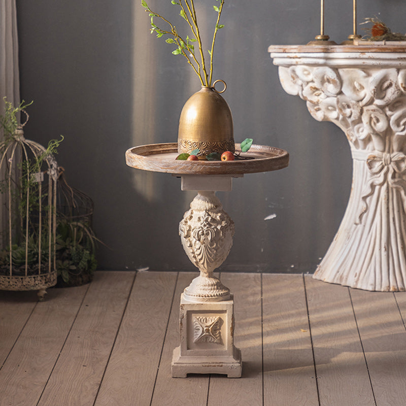 French Country Corner Table Wood Pedestal Round Accent Side Table