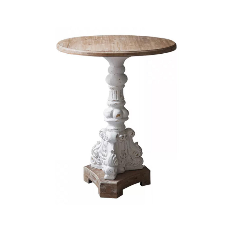 French Country Corner Table Wood Pedestal Round Accent Side Table
