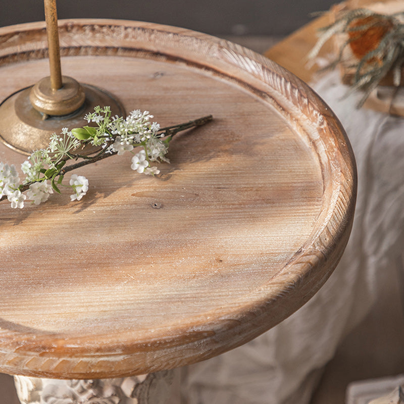 French Country Corner Table Wood Pedestal Round Accent Side Table