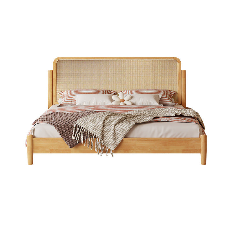 Solid Color Rattan Standard Bed Tropical Panel Bed with Headboard