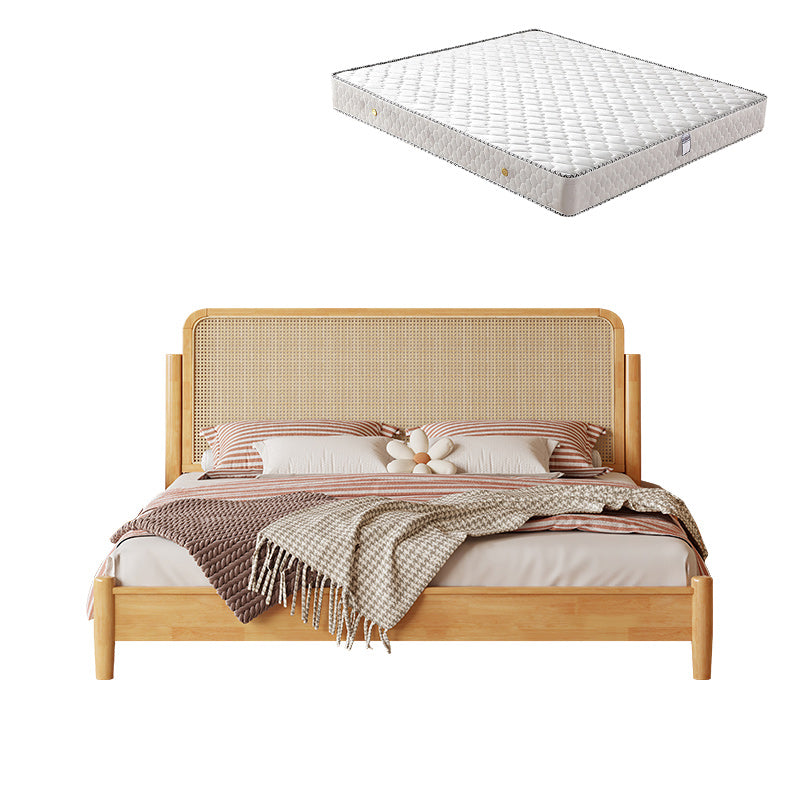 Solid Color Rattan Standard Bed Tropical Panel Bed with Headboard