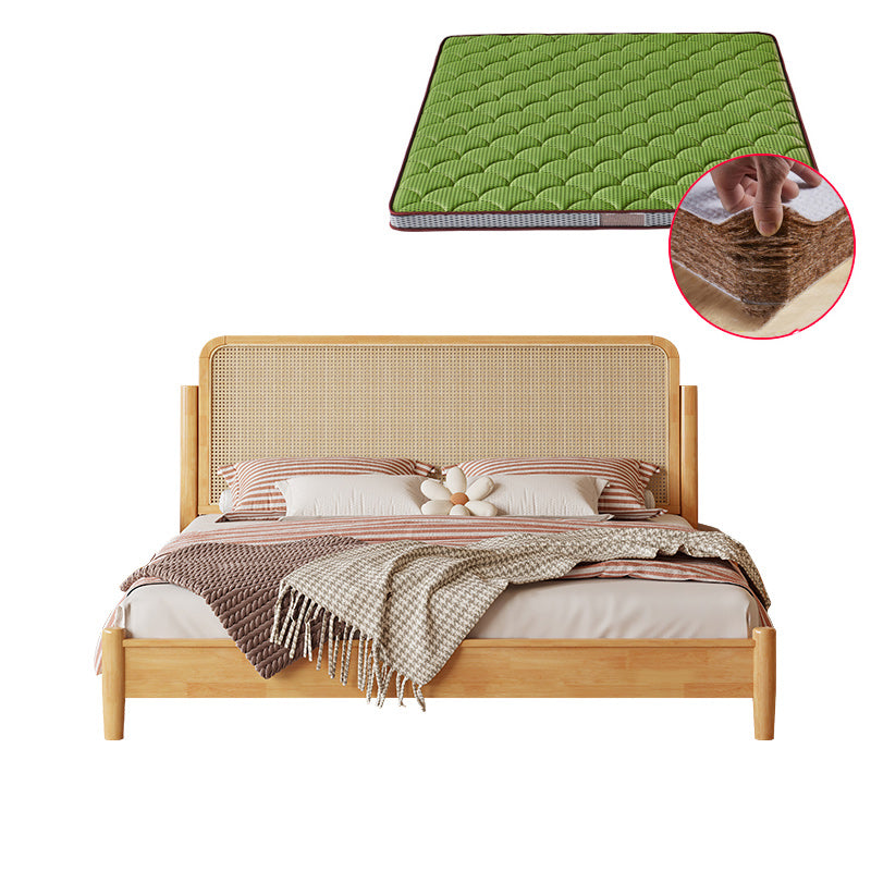 Solid Color Rattan Standard Bed Tropical Panel Bed with Headboard