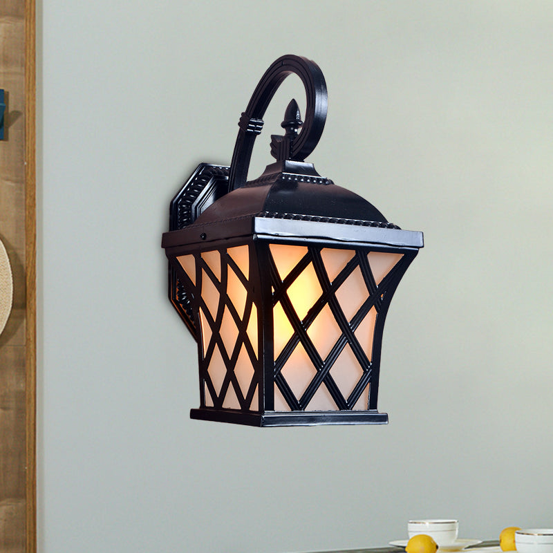 Aluminum Grid Wall Mounted Lamp Lodges 1 Head Courtyard Wall Lighting Ideas in Black