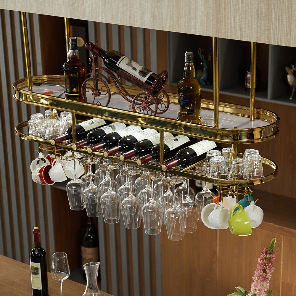Glam Hanging Wine Rack Metal Wine Bottle & Glass Rack for Bar