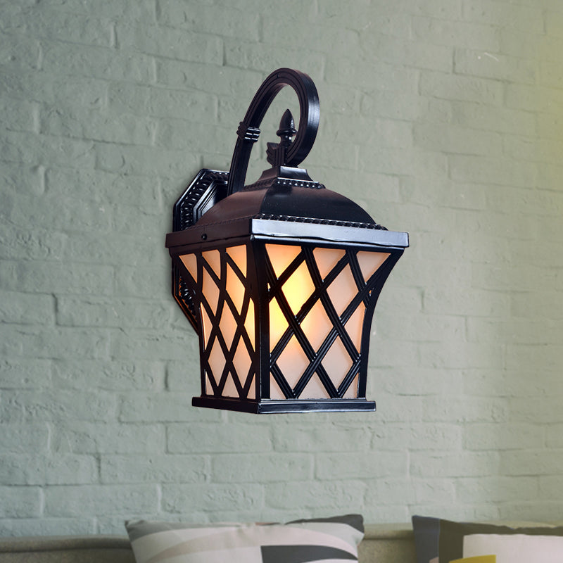 Aluminum Grid Wall Mounted Lamp Lodges 1 Head Courtyard Wall Lighting Ideas in Black