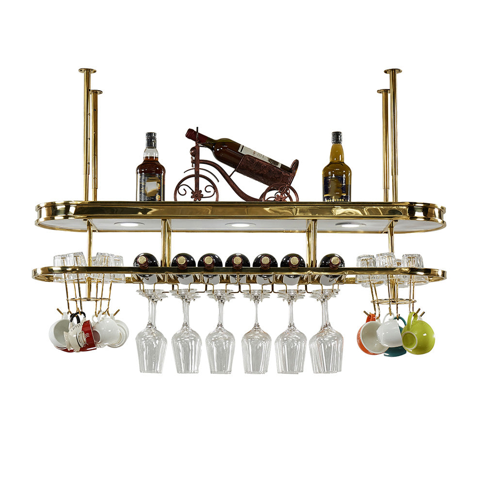 Glam Hanging Wine Rack Metal Wine Bottle & Glass Rack for Bar