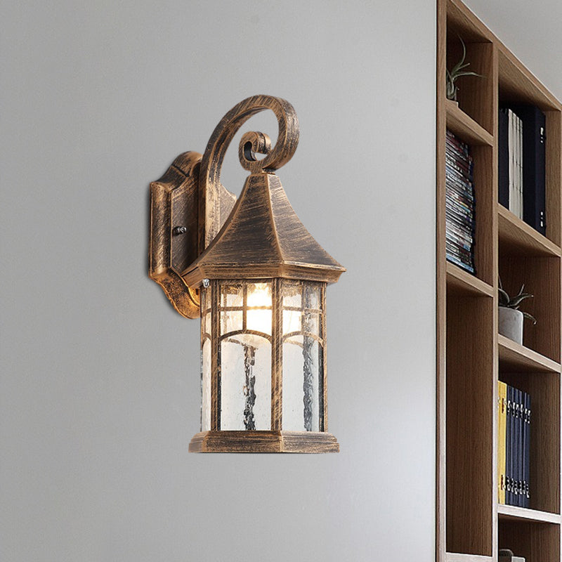 1-bulba in vetro limpido di vetro in vetro sconde agricola nera/bronzo padiglione cortile a parete luce montata