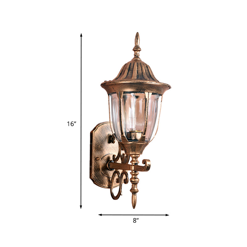 Brass Urn-Like Wall Sconce Lamp Lodges Clear Prismatic Glass 1 Light Outdoor Wall Light Fixture