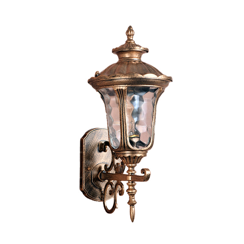 Country Urn Wall Sconce Lighting 1-Bulb Water Glass Wall Mounted Lamp in Brass for Outdoor