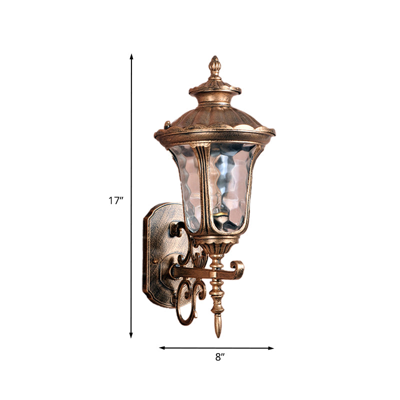 Country Urn Wall Sconce Lighting 1-Bulb Water Glass Wall Mounted Lamp in Brass for Outdoor
