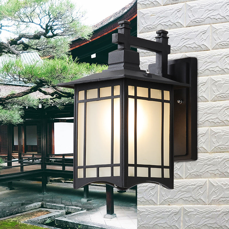 1 leichte Pavillonwand Wandleuchte Bauernhaus Schwarz/Messing -Aluminium Wandhalterung mit gefrostetem Glasschatten