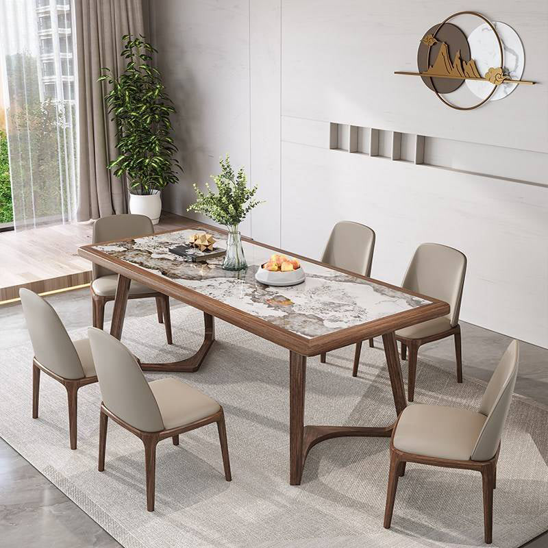 Rectangular Modern Dining Table Set 1/4/7 Pcs Dinette Set with Solid Wood Frame