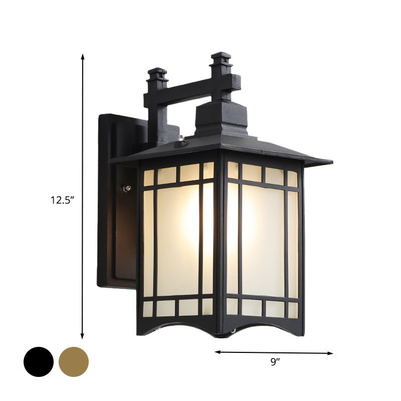 1 Light Pavilion Wall Sconce Farmhouse Black/Brass Finish Aluminum Wall Mount Lamp with Frosted Glass Shade