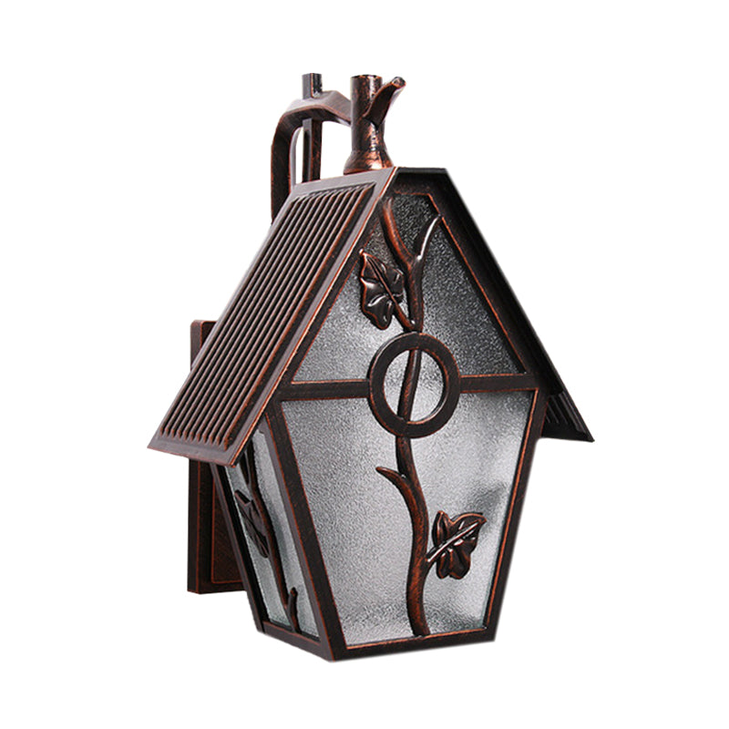Countryside House Sconce Lighting 1 Bulb Seeded Glass Wall Mounted Lamp Fixture in Copper