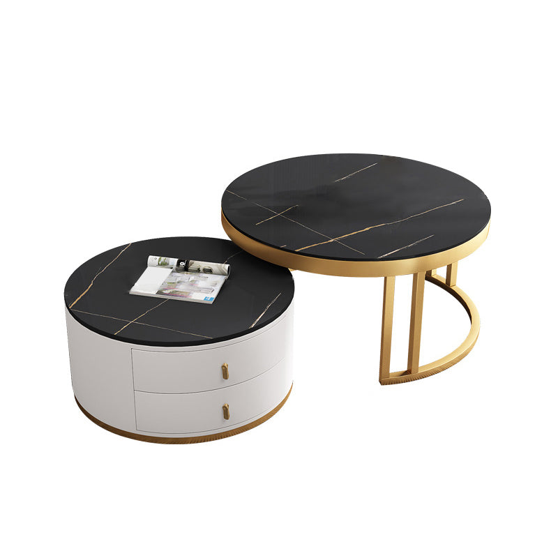 Slate Coffee Table Round 2 Nesting Coffee Table Set with 2 Drawers