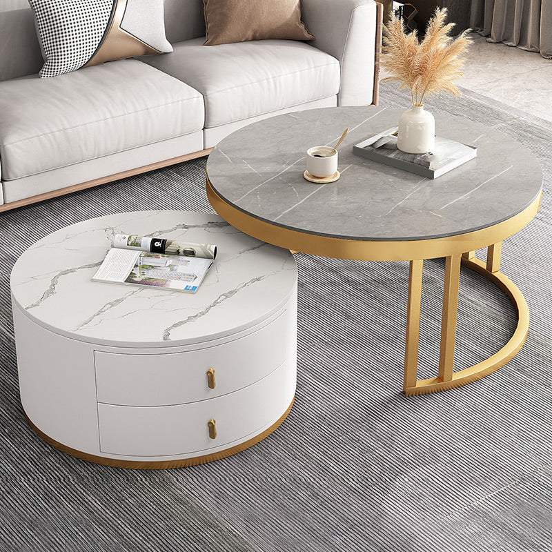 Slate Coffee Table Round 2 Nesting Coffee Table Set with 2 Drawers