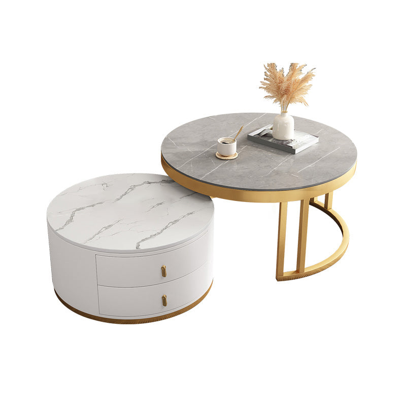 Slate Coffee Table Round 2 Nesting Coffee Table Set with 2 Drawers